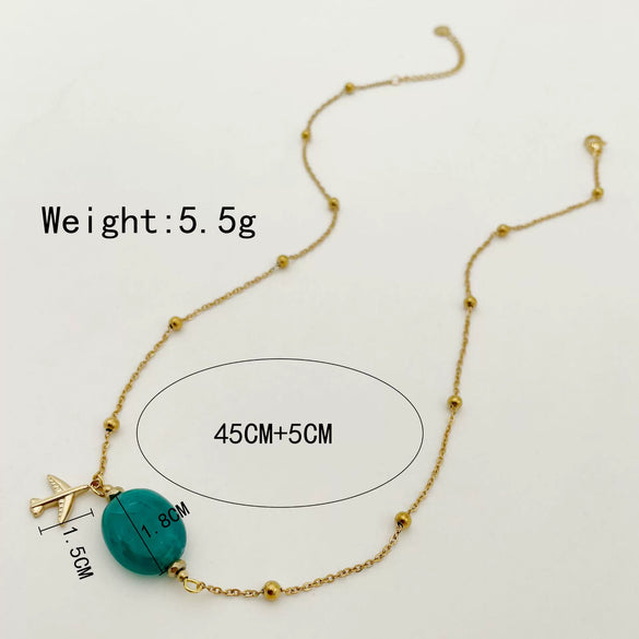 Pendant Natural Stone Titanium Steel Geometric Macaron Color 14K Gold Plated