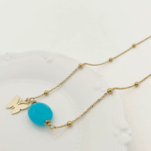 Pendant Natural Stone Titanium Steel Geometric Macaron Color 14K Gold Plated