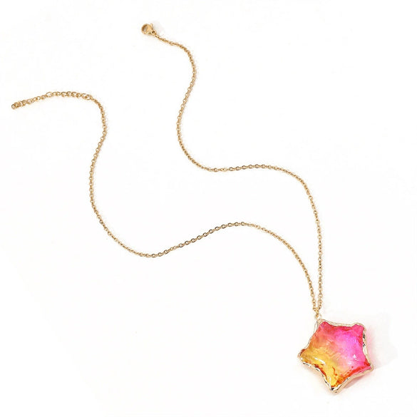 Pendant Necklace Alloy Crystal Color Fluorite Fivepointed Star Stainless Steel O Subchain Environmentally Friendly Women's