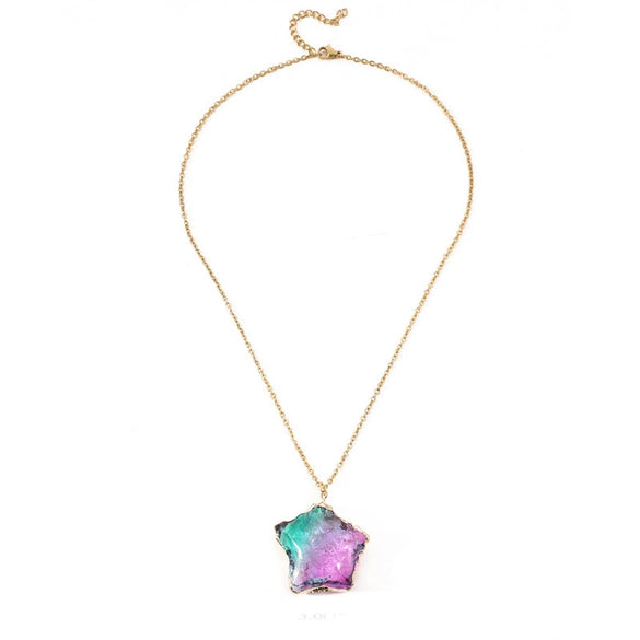 Pendant Necklace Alloy Crystal Color Fluorite Fivepointed Star Stainless Steel O Subchain Environmentally Friendly Women's