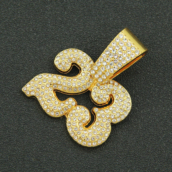 Pendant Necklace Alloy Cuban Chain Men's Hiphop Style With Diamond And Letters Numbers Text Design