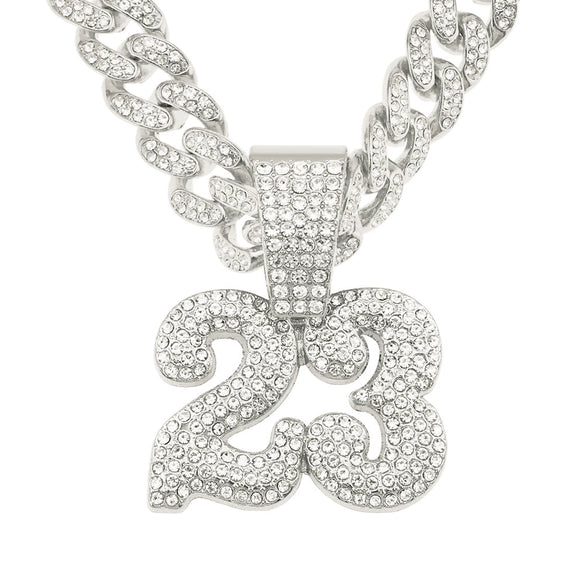 Pendant Necklace Alloy Cuban Chain Men's Hiphop Style With Diamond And Letters Numbers Text Design