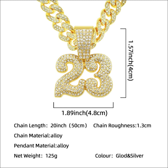 Pendant Necklace Alloy Cuban Chain Men's Hiphop Style With Diamond And Letters Numbers Text Design