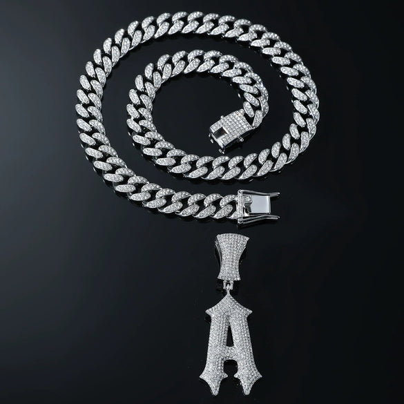 Pendant Necklace Alloy Diamond Hiphop Style Letter Pendant Jewelry For Men Cuban Chain