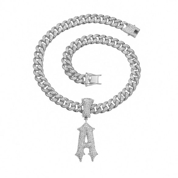 Pendant Necklace Alloy Diamond Hiphop Style Letter Pendant Jewelry For Men Cuban Chain
