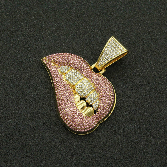 Pendant Necklace Alloy Geometric Diamond Pink Lip Diamond Tooth Cuban Chain For Men