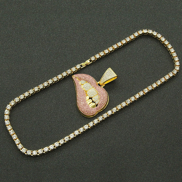 Pendant Necklace Alloy Geometric Diamond Pink Lip Diamond Tooth Cuban Chain For Men