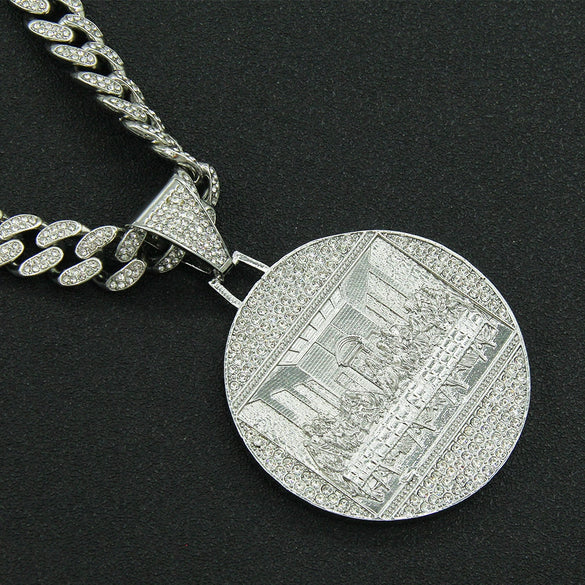 Pendant Necklace Alloy Geometric Diamondencrusted Exaggerated Punk Cuban Chain For Male