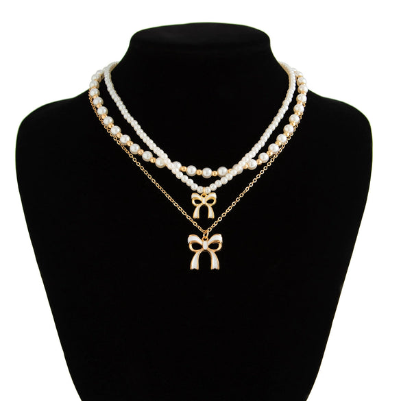 Pendant Necklace Alloy Imitation Pearl Bow Shape Electroplating For Women