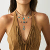 Pendant Necklace Alloy Imitation Turquoise Geometric Electroplating Braided Tassel Velvet Women's Horse Whip Chain