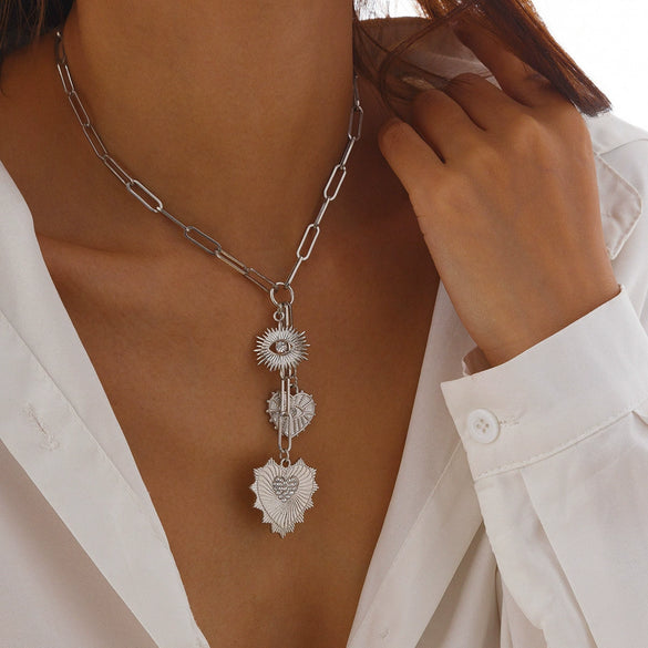 Pendant Necklace Alloy Iron Heart Shape Electroplating For Women
