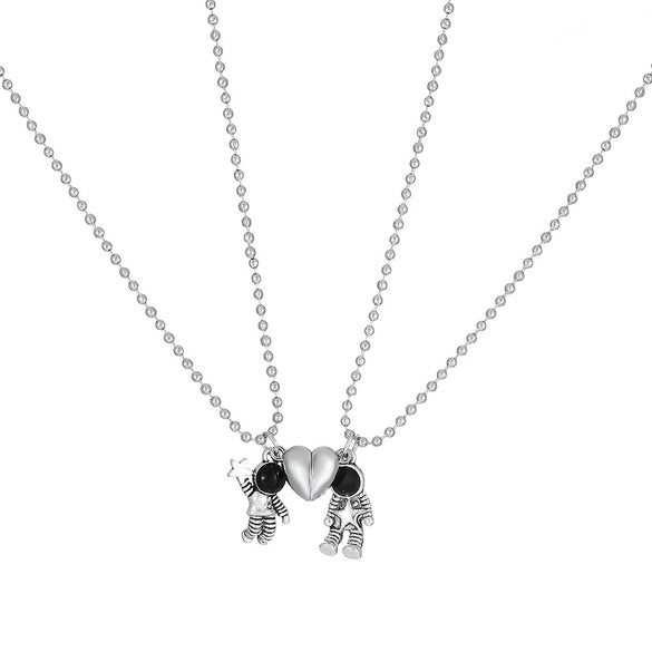 Pendant Necklace Alloy Luminous Hexagon Astronaut Love Magnetic Buckle Leather Rope Cartoon Characters Electroplating Couple's Good Friend Style