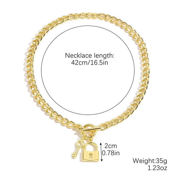 Pendant Necklace Alloy Ochain Heart Geometric Simple Punk Electroplating Lock Key Style For Women