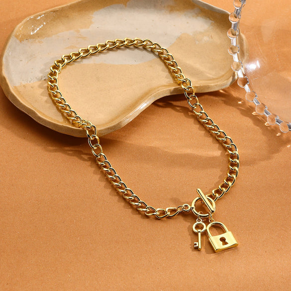 Pendant Necklace Alloy Ochain Heart Geometric Simple Punk Electroplating Lock Key Style For Women