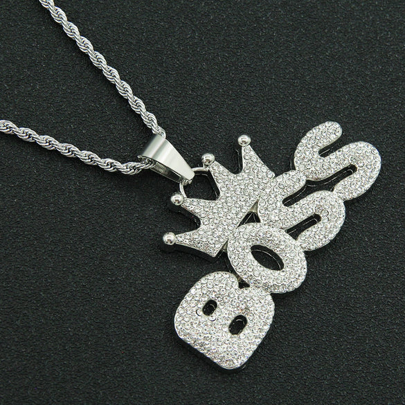 Pendant Necklace Alloy With Diamond And Letter Pattern Hiphop Style