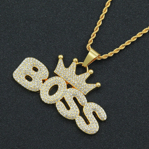 Pendant Necklace Alloy With Diamond And Letter Pattern Hiphop Style