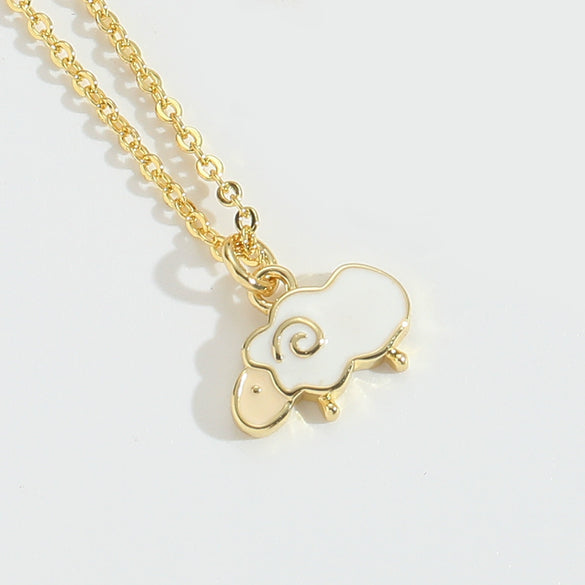 Pendant Necklace Animal Design Copper Electroplating Geometric Pattern Mixed Gemstone Setting O Word Chain For Women