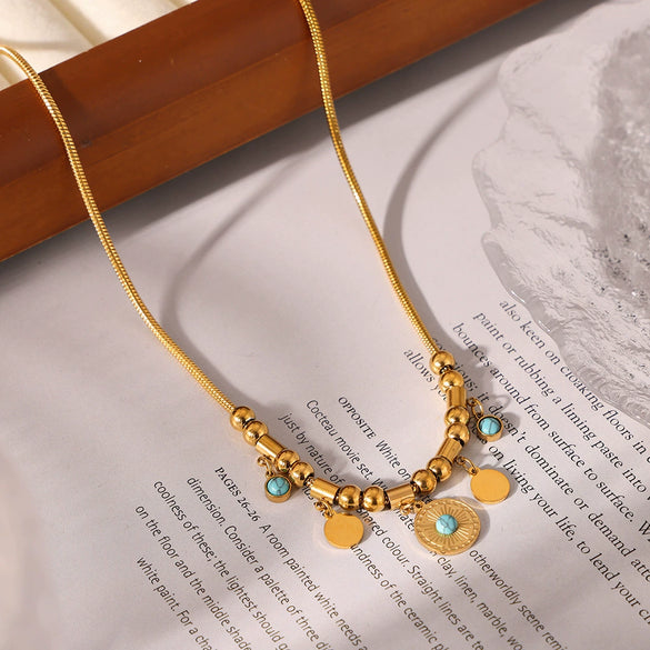 Pendant Necklace Bracelet Accessories 316L Stainless Steel Blue Turquoise Plated 18K Gold Fashion Light Luxury
