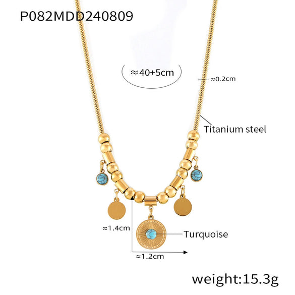 Pendant Necklace Bracelet Accessories 316L Stainless Steel Blue Turquoise Plated 18K Gold Fashion Light Luxury