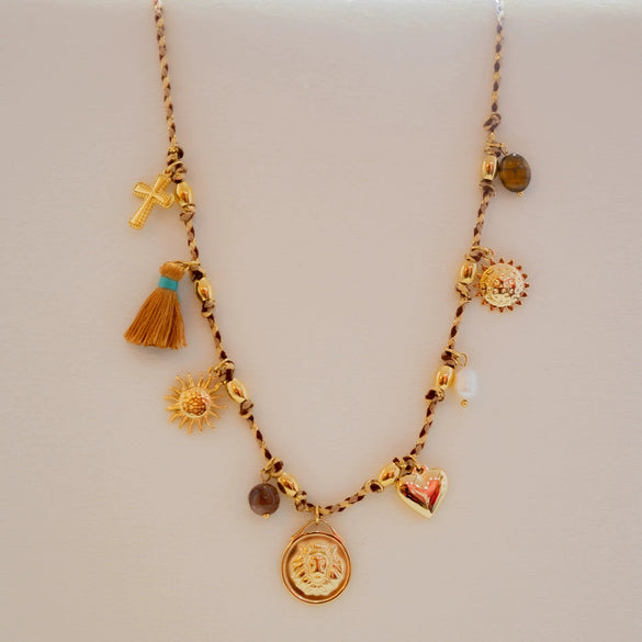 Pendant Necklace Braided Rope Multipendant Stainless Steel Titanium Steel Flower Pattern Electroplating Unisex