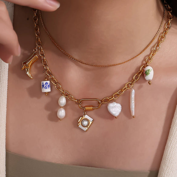 Pendant Necklace Ceramic 316L Stainless Steel Plated 18K Gold Marine Series Small Fish Starfish Shaped