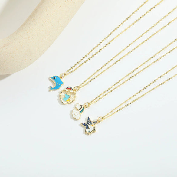 Pendant Necklace Clavicle Chain Cute Animal Style Copper With Mixed Gemstone Setting Star Shape Electroplating For Women