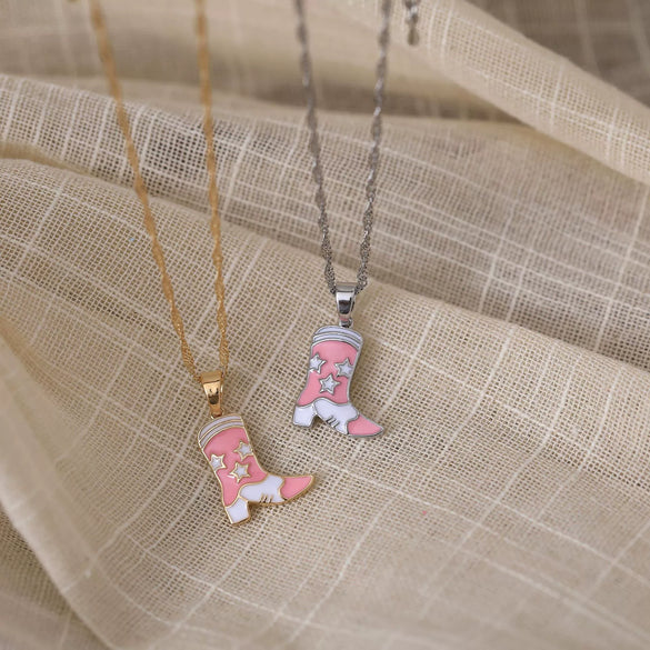 Pendant Necklace Copper Electroplating Oil Dripping Boots Hat Pink Girly Style