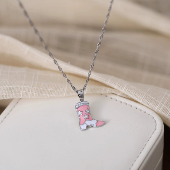 Pendant Necklace Copper Electroplating Oil Dripping Boots Hat Pink Girly Style