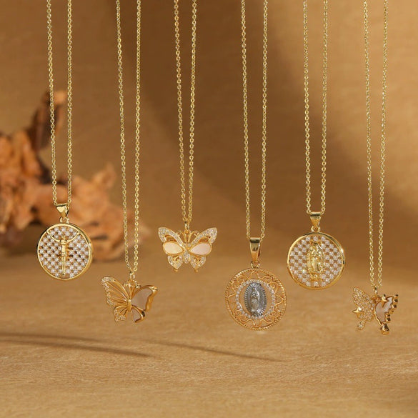 Pendant Necklace Copper Geometric Butterfly Zircon Retro Design Electroplating For Women