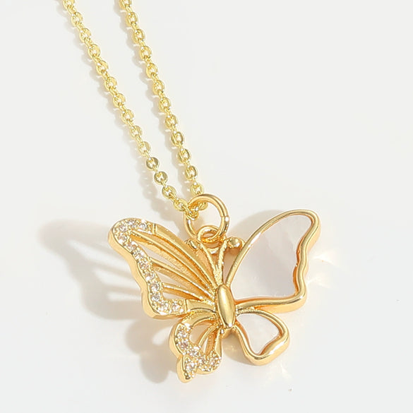 Pendant Necklace Copper Geometric Butterfly Zircon Retro Design Electroplating For Women