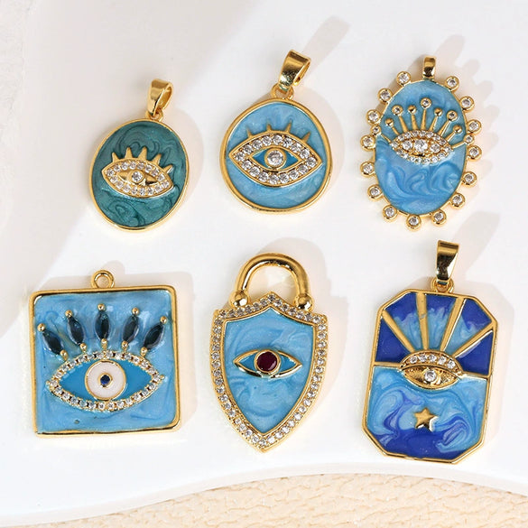 Pendant Necklace Copper Geometric Dripping Oil Microinlaid Zircon Devil's Eye Pendant