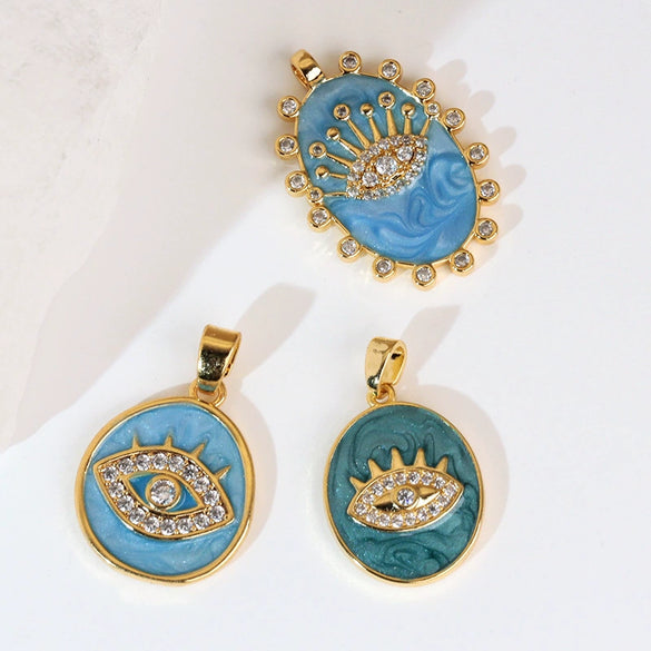 Pendant Necklace Copper Geometric Dripping Oil Microinlaid Zircon Devil's Eye Pendant