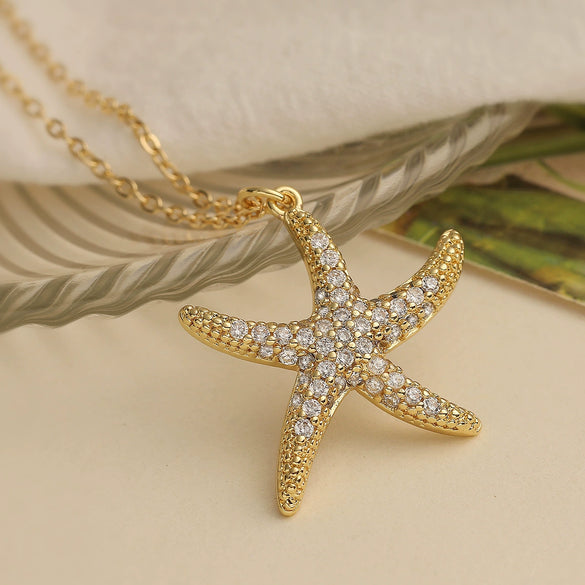 Pendant Necklace Copper Geometric Starfish Shell Style