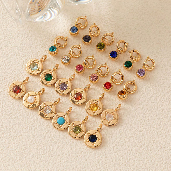 Pendant Necklace Copper Glass Zircon Fivepointed Star Round Electroplating