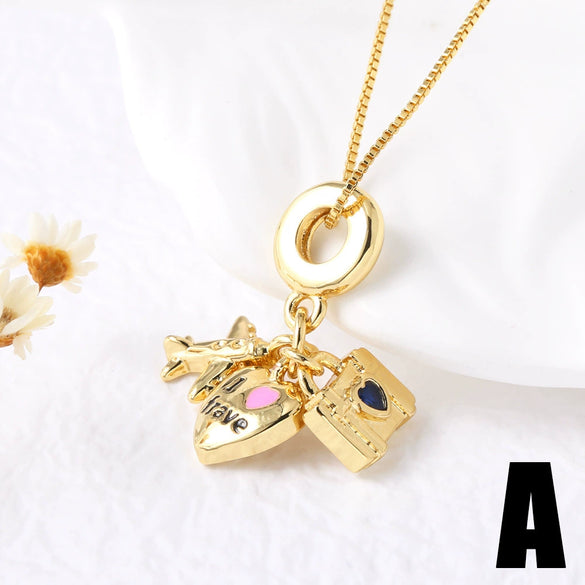 Pendant Necklace Copper Gold Plated Geometric Minimalist Style