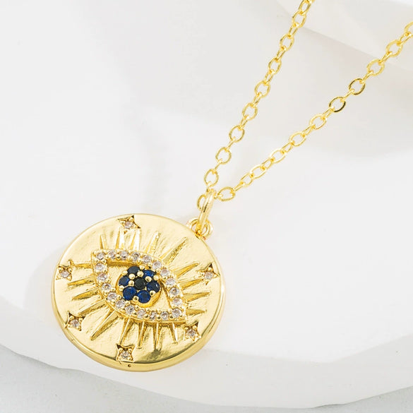 Pendant Necklace Copper Goldplated Devil's Eye Zirconembedded Ochain Creative Jewelry