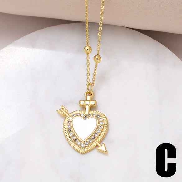 Pendant Necklace Copper Heart Pattern Electroplated