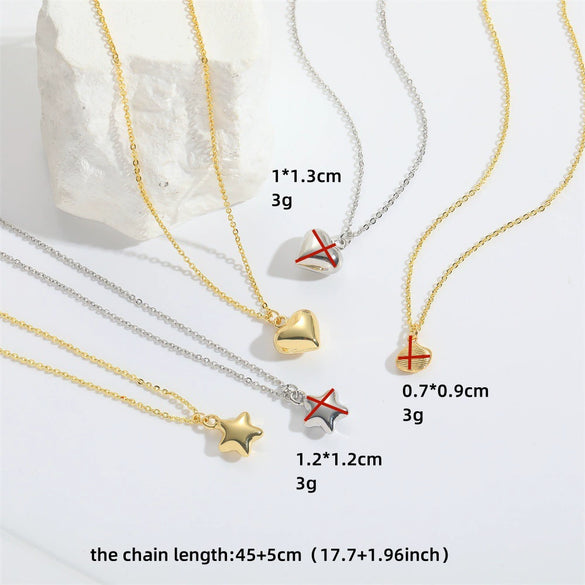Pendant Necklace Copper Heart Shape Electroplating O Word Chain