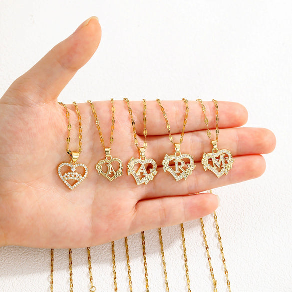 Pendant Necklace Copper Hollow Love Flowers English Letters Design