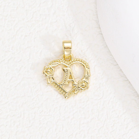 Pendant Necklace Copper Hollow Love Flowers English Letters Design