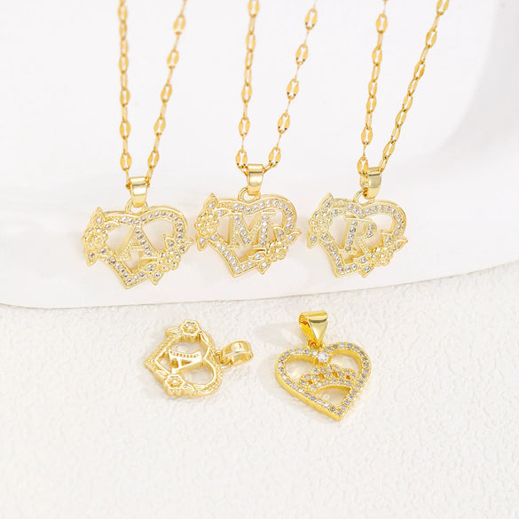 Pendant Necklace Copper Hollow Love Flowers English Letters Design