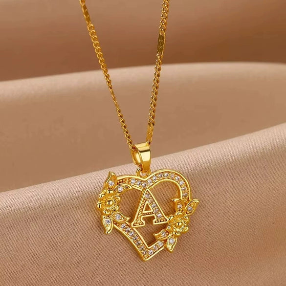 Pendant Necklace Copper Hollow Love Flowers Letters Numbers Text Diamond Design Bamboo Chain