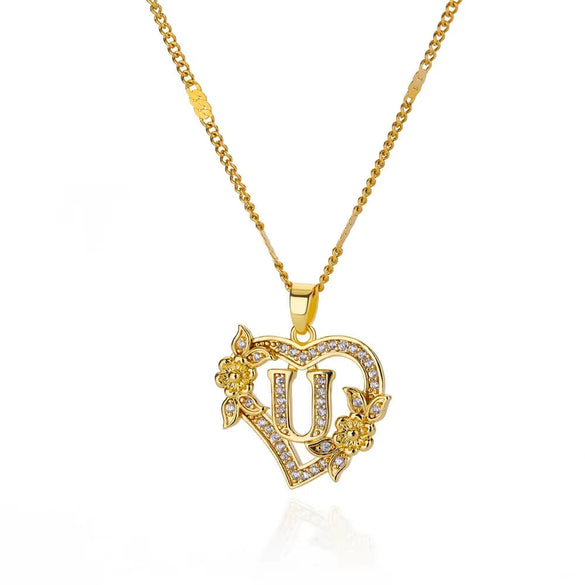 Pendant Necklace Copper Hollow Love Flowers Letters Numbers Text Diamond Design Bamboo Chain