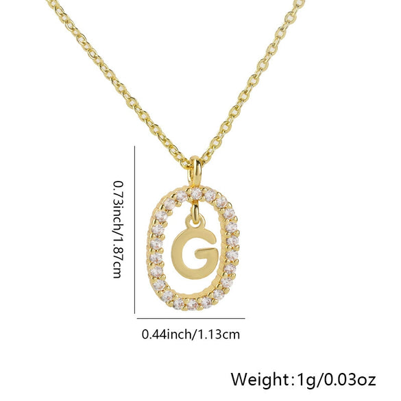 Pendant Necklace Copper Hollow Oval Electroplated Inlaid Zircon With Letters Pattern Simple Style