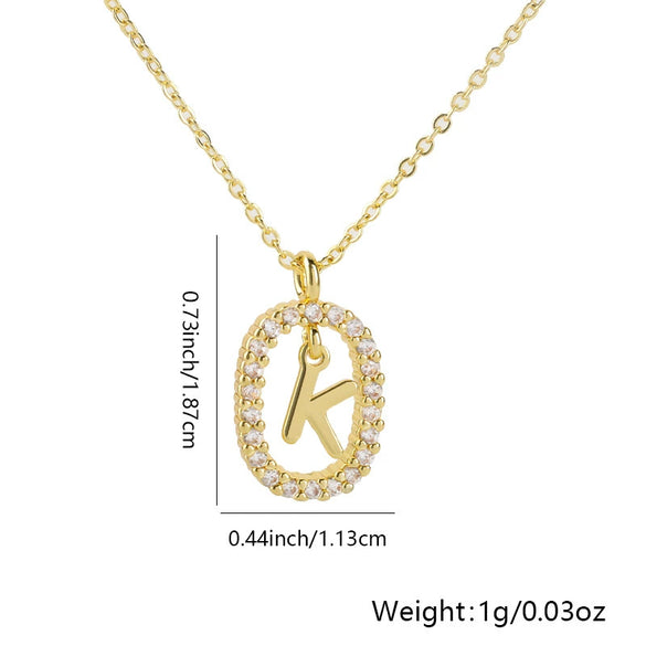 Pendant Necklace Copper Hollow Oval Electroplated Inlaid Zircon With Letters Pattern Simple Style