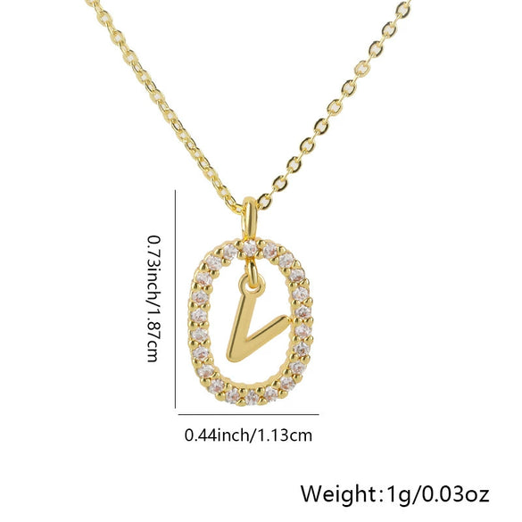 Pendant Necklace Copper Hollow Oval Electroplated Inlaid Zircon With Letters Pattern Simple Style