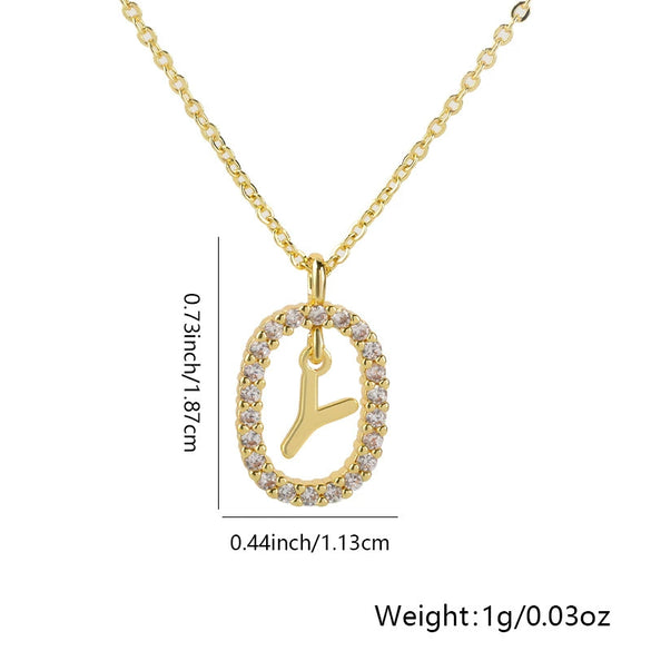 Pendant Necklace Copper Hollow Oval Electroplated Inlaid Zircon With Letters Pattern Simple Style