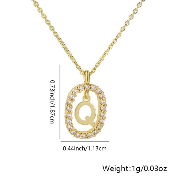 Pendant Necklace Copper Hollow Oval Electroplated Inlaid Zircon With Letters Pattern Simple Style