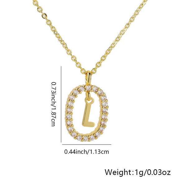 Pendant Necklace Copper Hollow Oval Electroplated Inlaid Zircon With Letters Pattern Simple Style