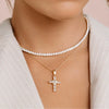 Pendant Necklace Copper Inlaid With Zircon Geometric Electroplating Doublelayer Stacked Chain